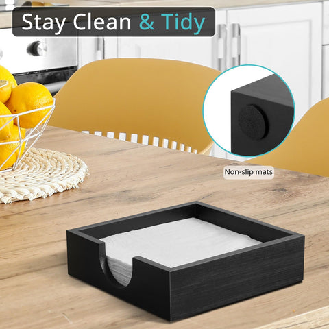 Bivvclaz wooden napkin holder featured on dining table with natural finish.