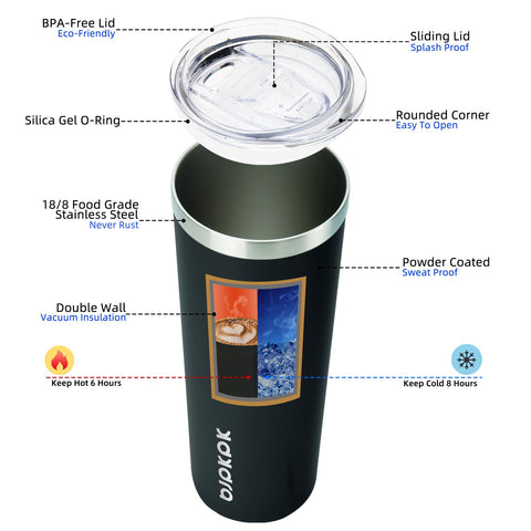 BJPKPK 20oz stainless steel insulated tumbler preserves temperature for hours.