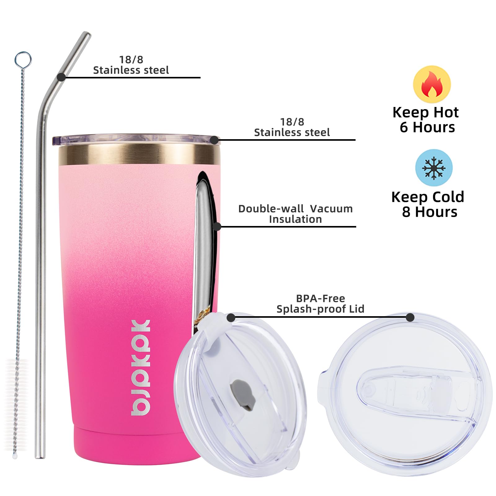 BJPKPK 20oz tumbler with double-wall insulation keeps hot or cold beverages longer.