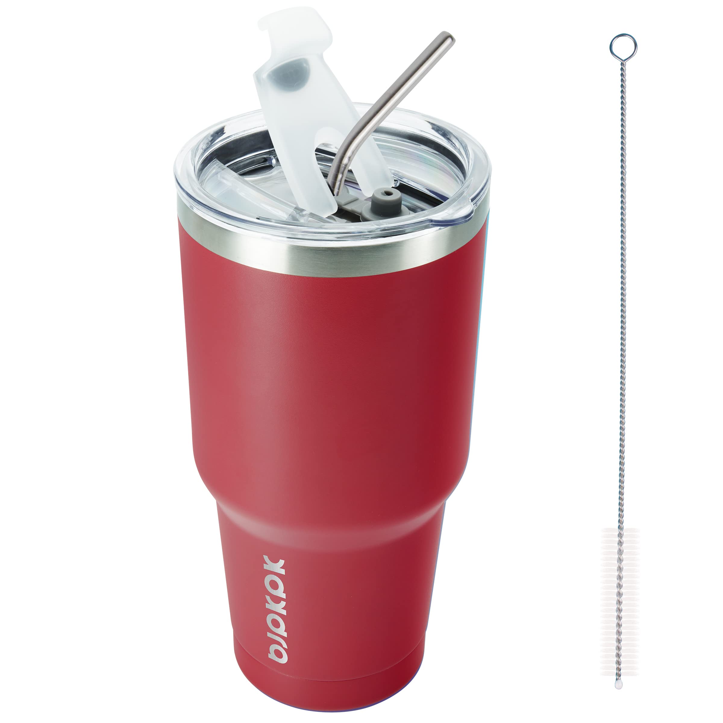BJPKPK 30oz red tumbler with lid and straw for on-the-go temperature control.