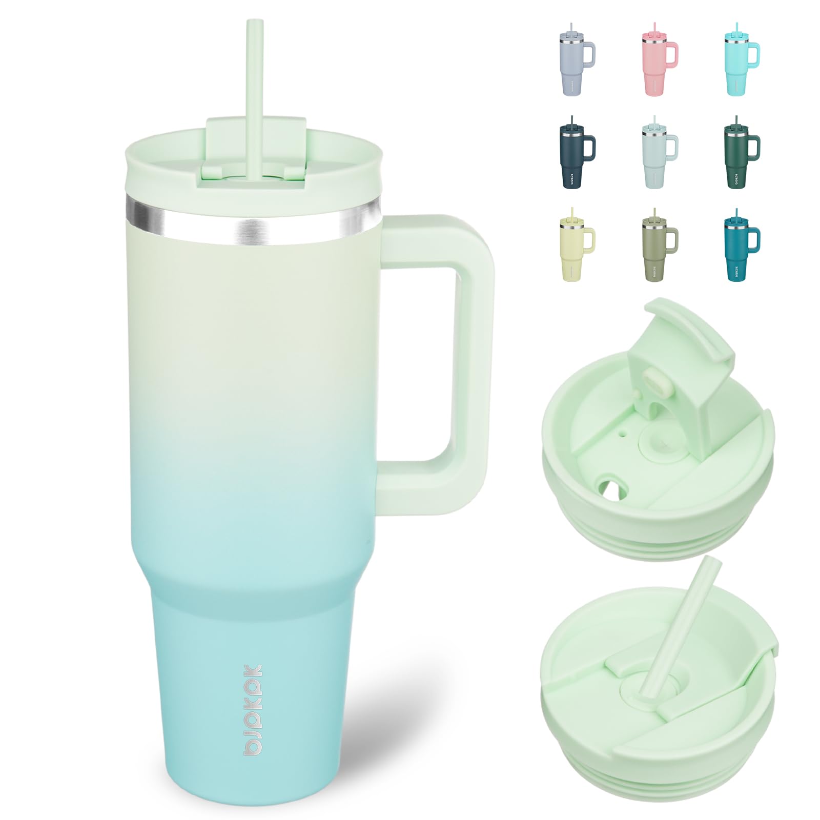 BJPKPK 40oz mint tumbler with handle for easy grabbing on the go