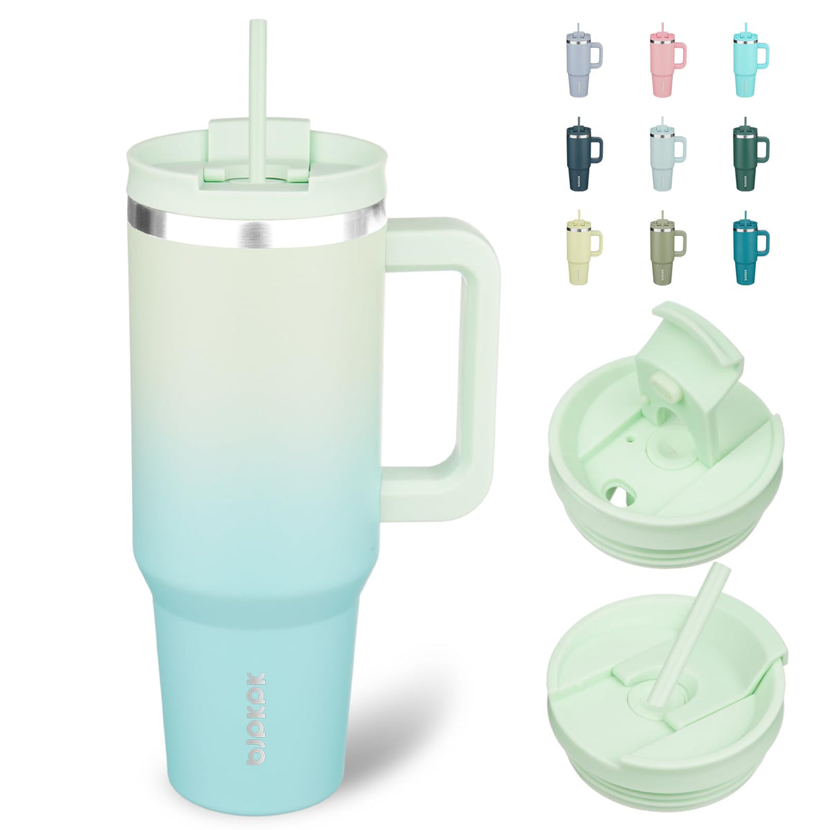 BJPKPK 40oz mint tumbler with handle for easy grabbing on the go