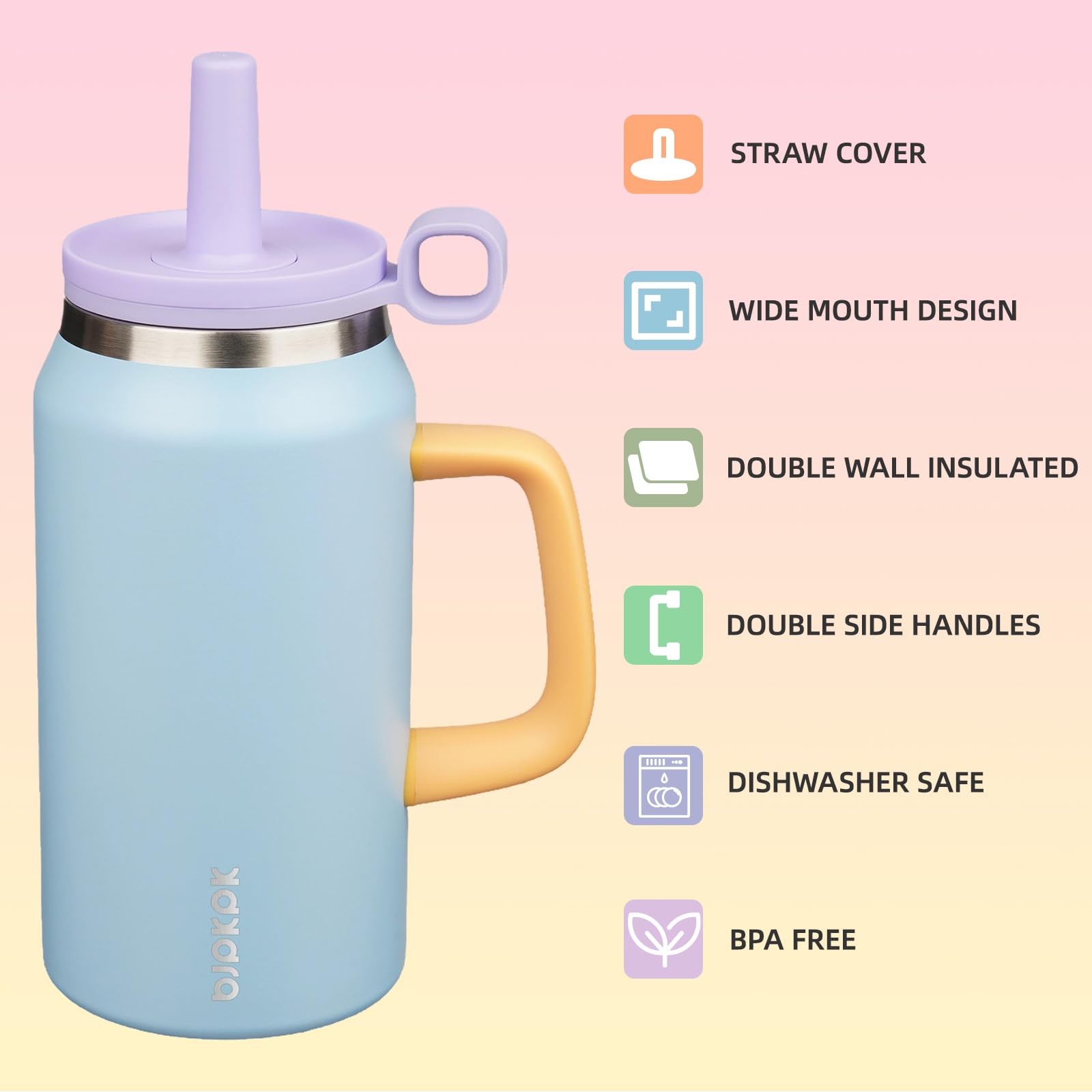 BJPKPK built-in straw with cover cap ensures hygienic sipping on the go.