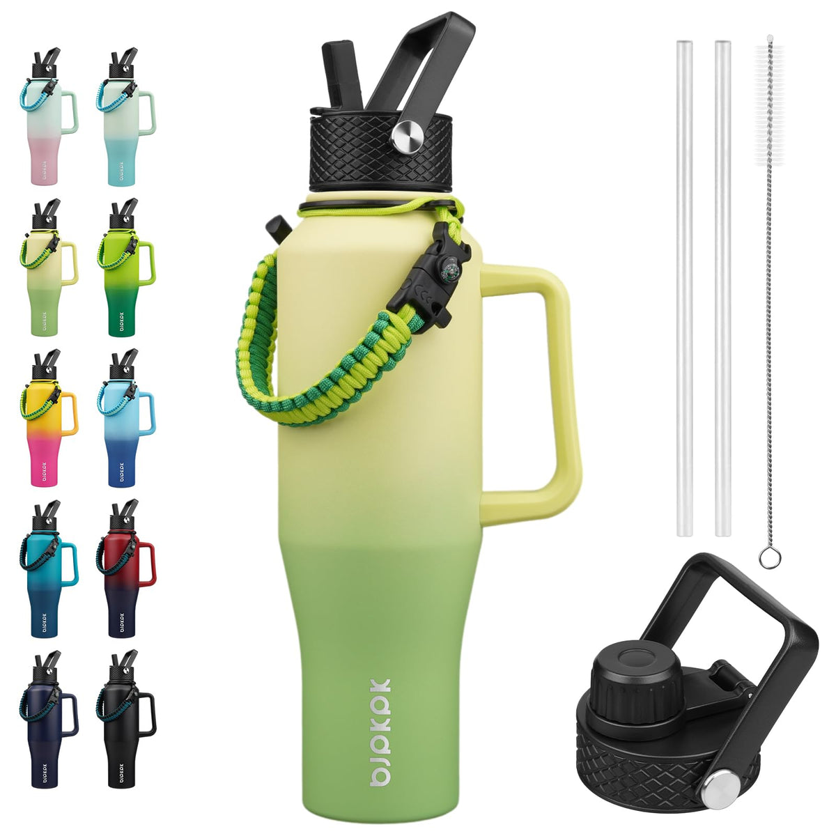 BJPKPK insulated bottle with straw lid for easy on-the-go sipping.