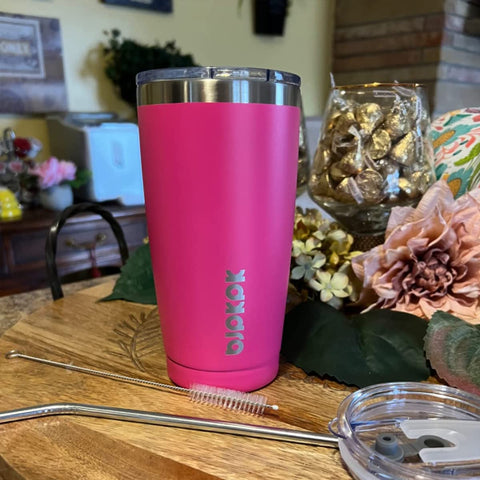 BJPKPK insulated tumbler 20oz stainless steel exterior emphasizes durable, rust-proof quality.