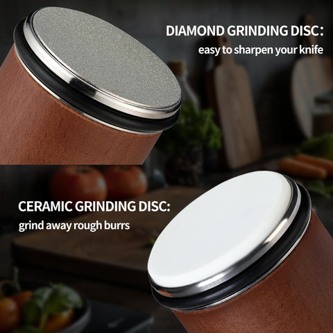 BKXOFH knife sharpener ceramic disc polishing edge close-up.