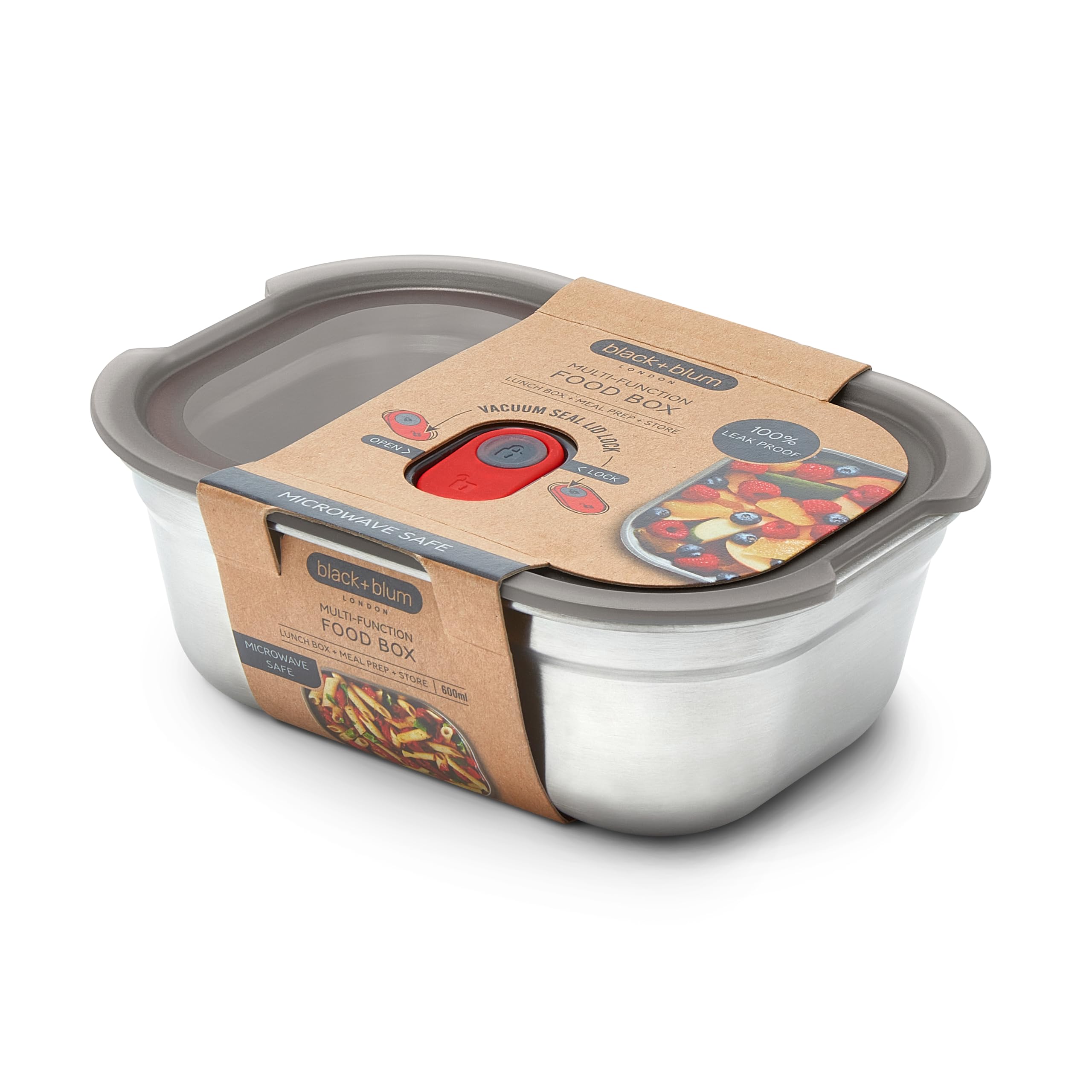 BLACK BLUM lunch box with airtight lid ensures leak-proof transport for lunches and snacks.