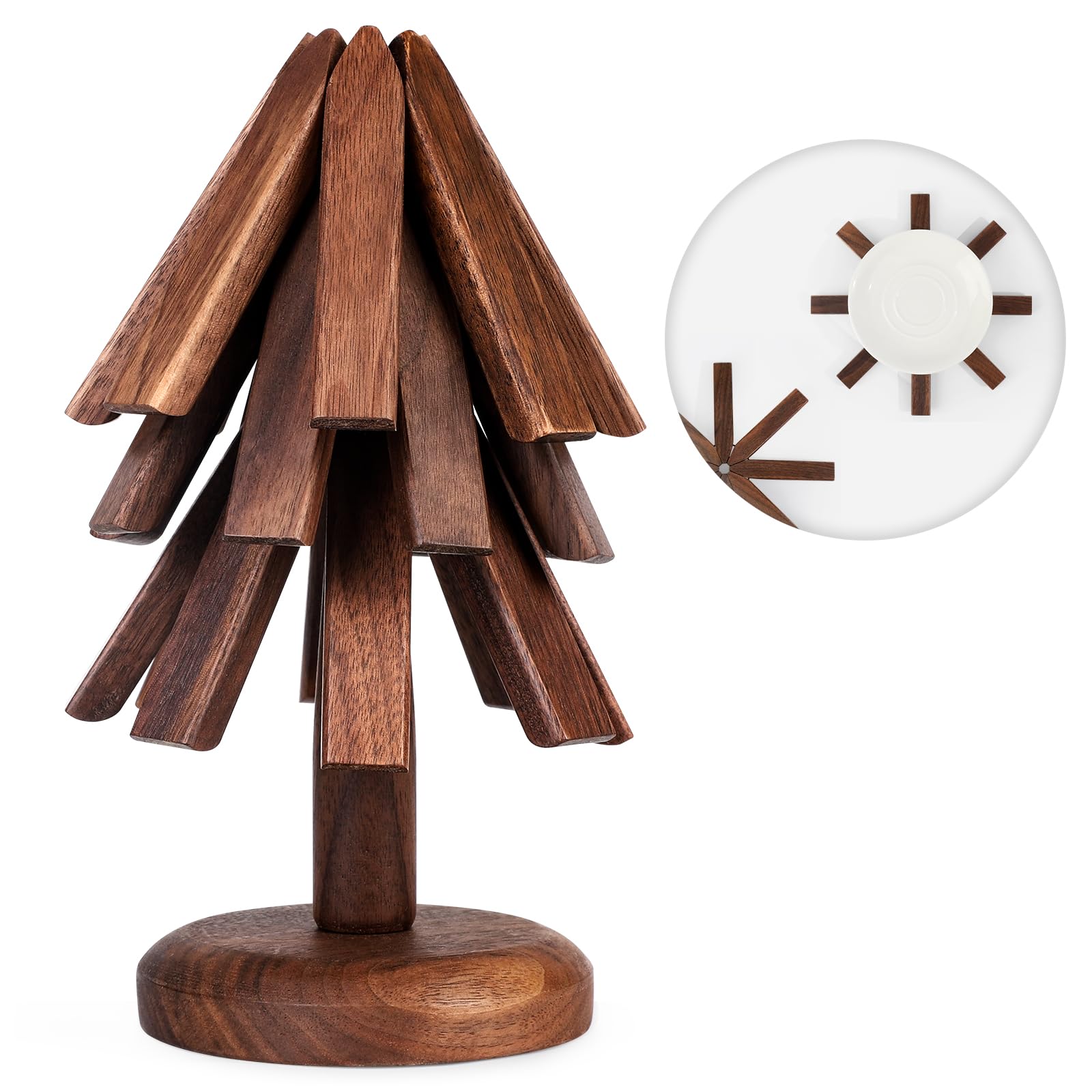 Black Walnut Trivets Christmas Tree Set on display, elevating kitchen decor and pot protection.