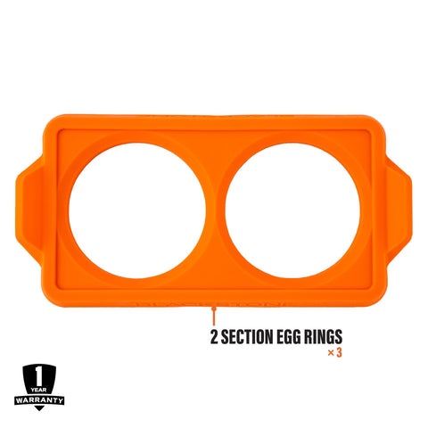Six 4-inch round molds from Blackstone shape pancakes and patties evenly.