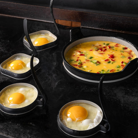 Blackstone omelet ring with heat‑resistant handles for safe flipping on the griddle.