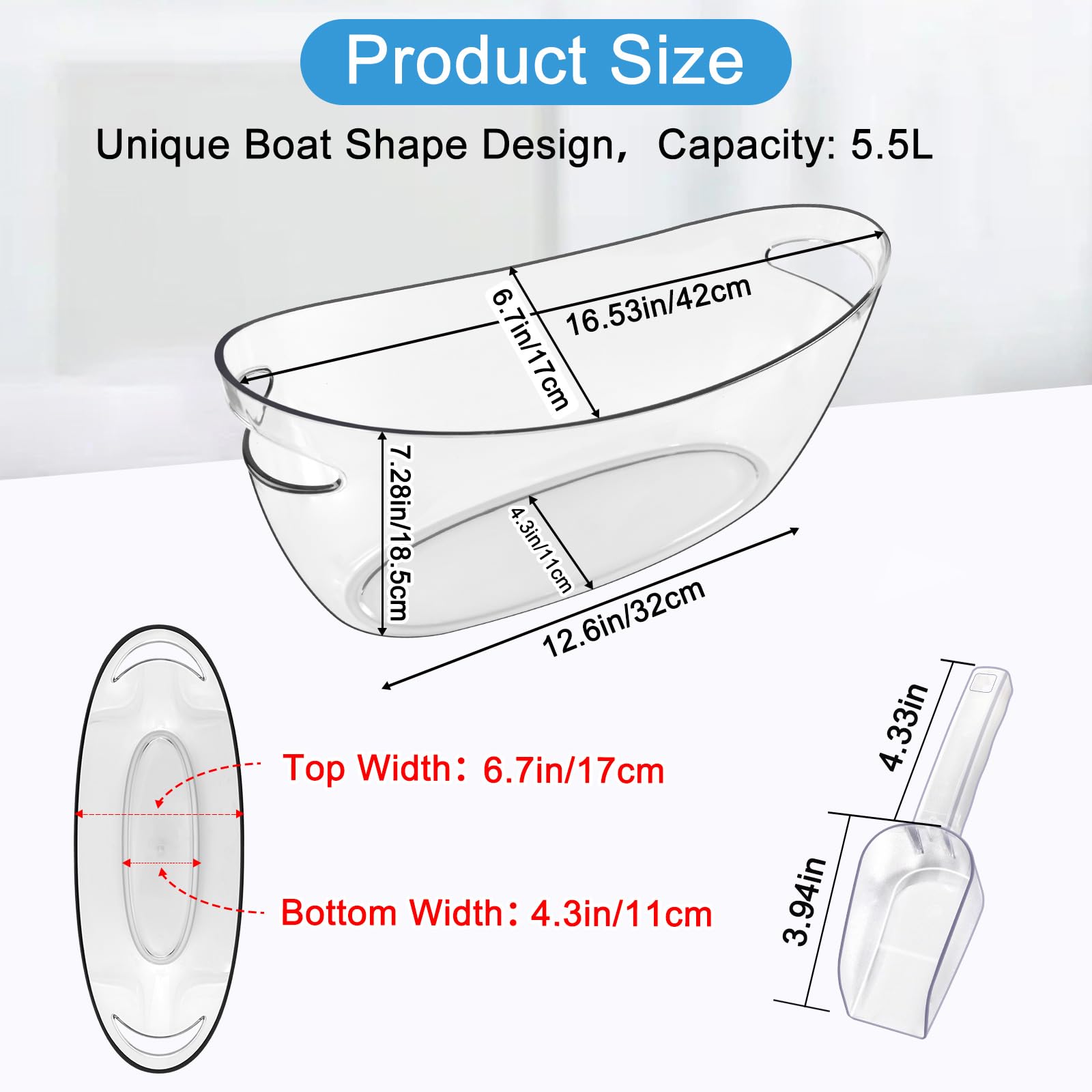 Crystal-clear Blaithom acrylic ice bucket highlighting ice level at a glance.