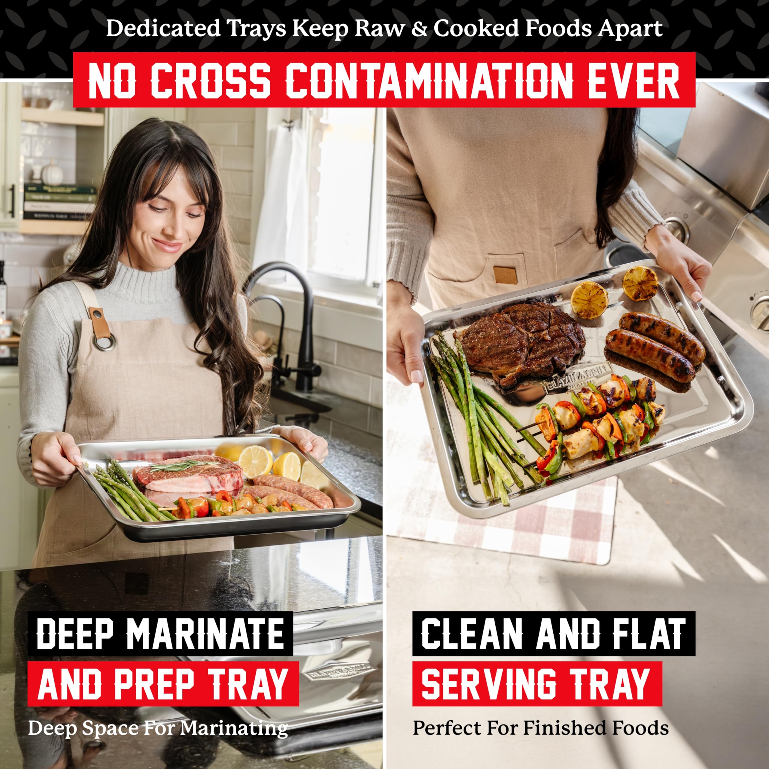 Blazin' Grill deep tray for raw and marinated foods.