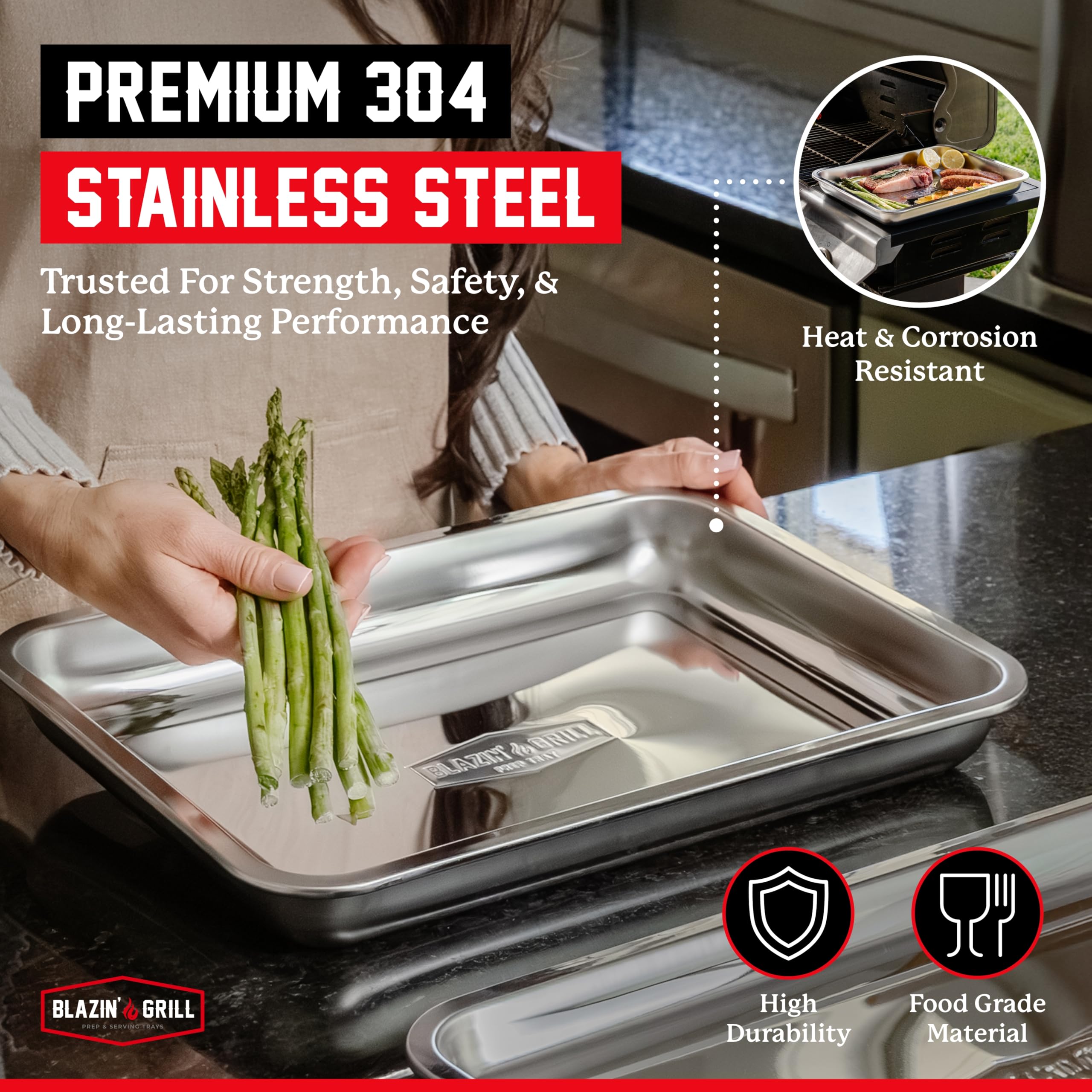 Blazin' Grill flat tray for clean serving and plating.