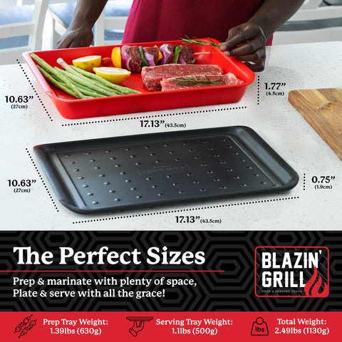 Blazin' Grill marinating tray at bottom keeps raw juices separate and safe.