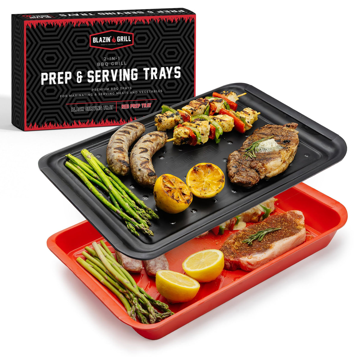 Blazin' Grill prep-serving trays stackable duo ideal for organized barbecue preparation and presentation.