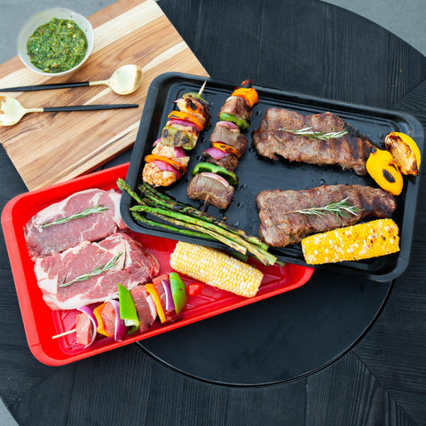 Blazin' Grill tray set ideal for marinating, prepping, and presenting grilled meals.