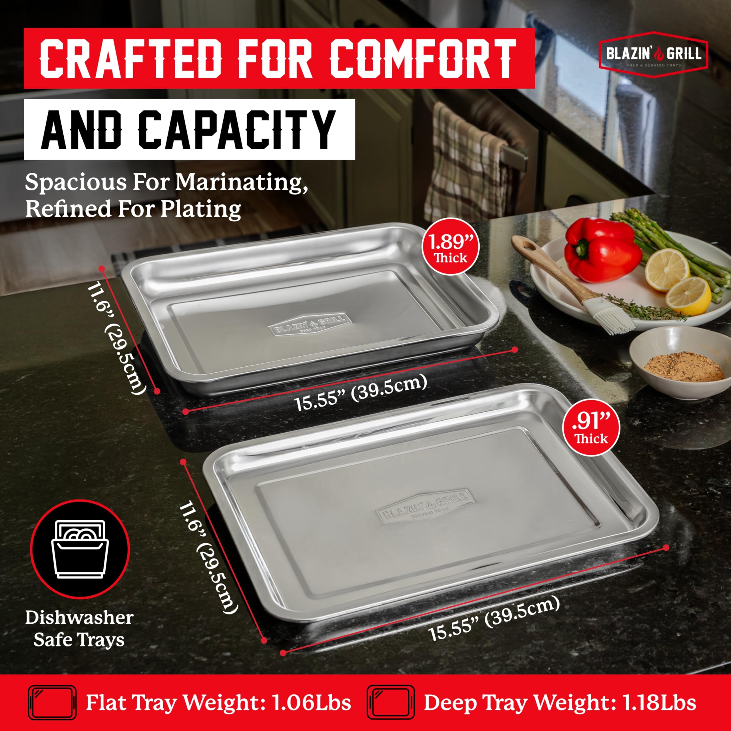 Blazin' Grill stackable trays for easy transfer from prep to serving.