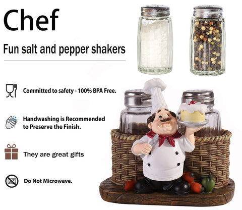 Blessed Family sitting chef decorative statue enhances table decor and spice access.