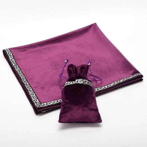 Blessume divination cards square Wicca cloth provides neat workspace.