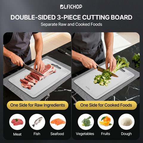 Blfichop double-sided titanium board, 12x9in, keeps raw meat separate from produce.