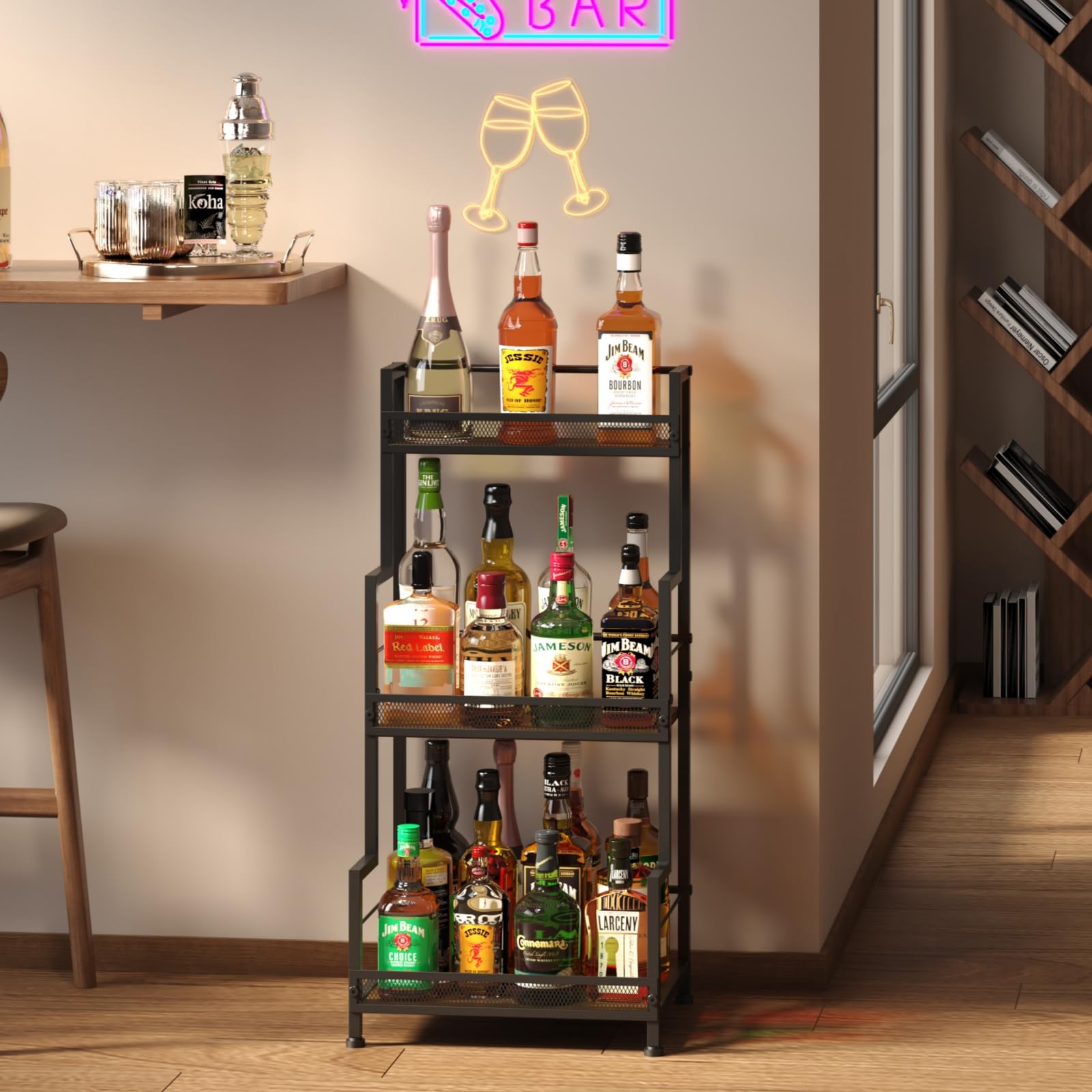 Bliesosfud adjustable feet keep the stand level on uneven floors.