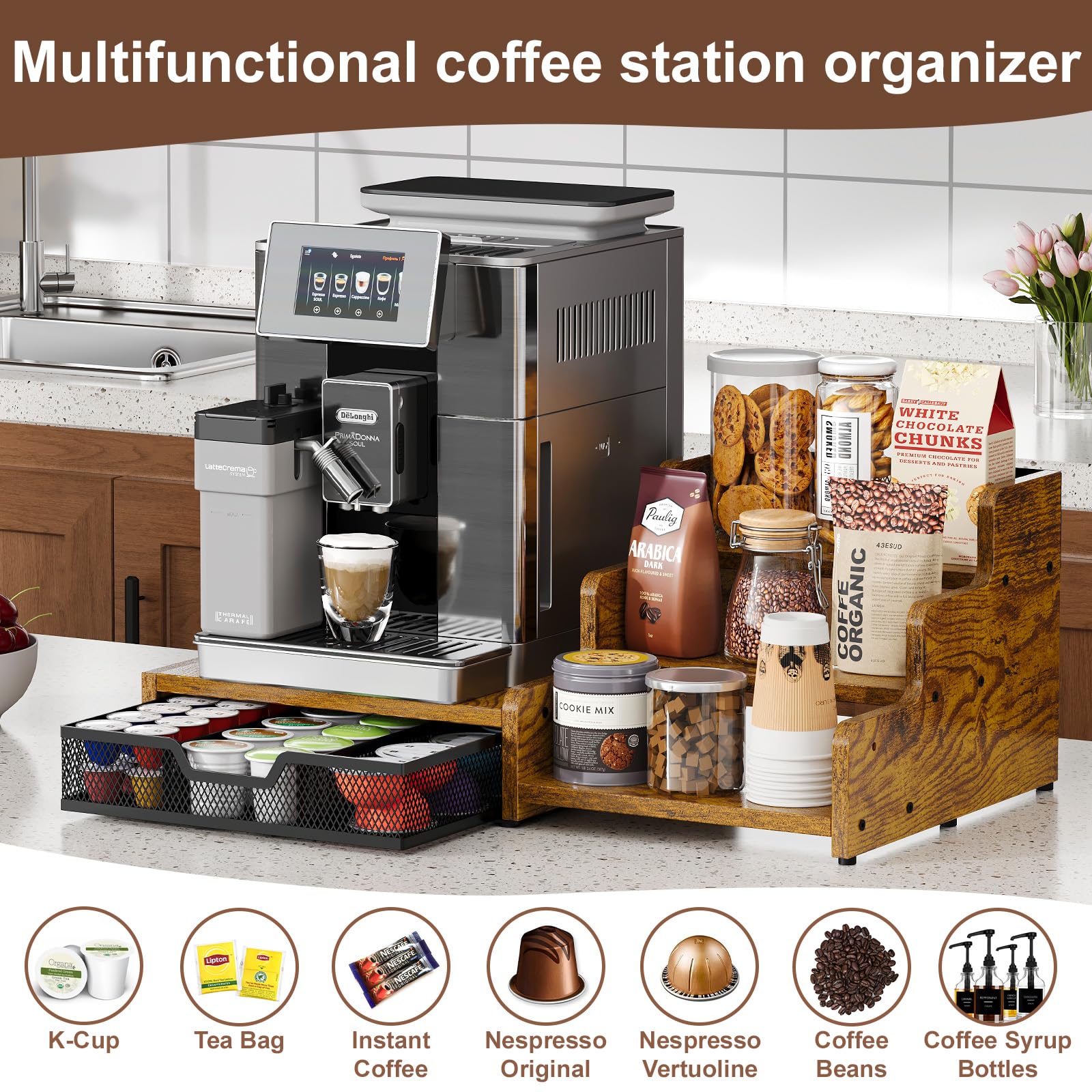 Bliesosfud coffee bar organizer side rack keeps mugs and stirrers organized