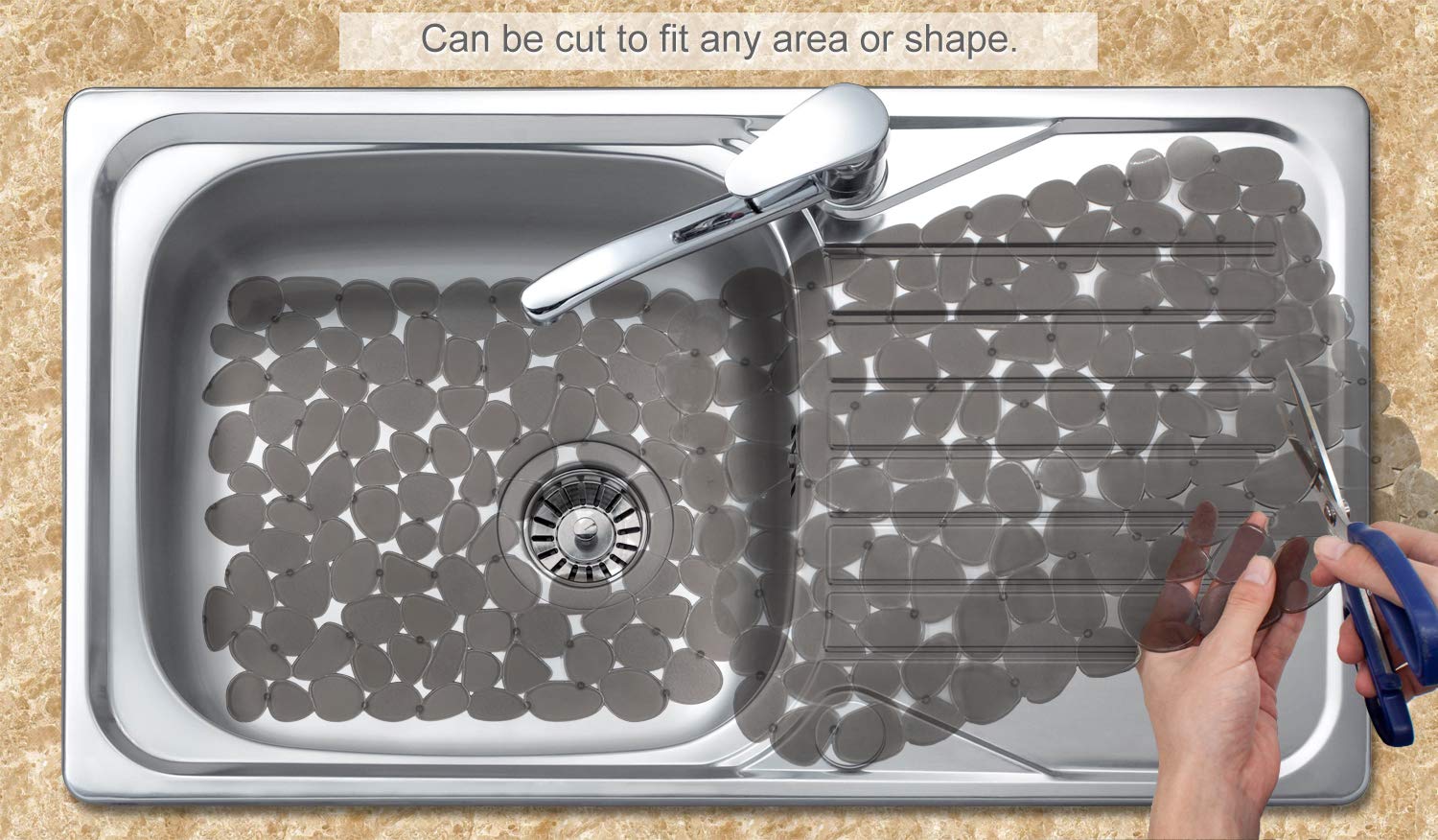 Bligli mat can be cut to fit around a drain stopper.
