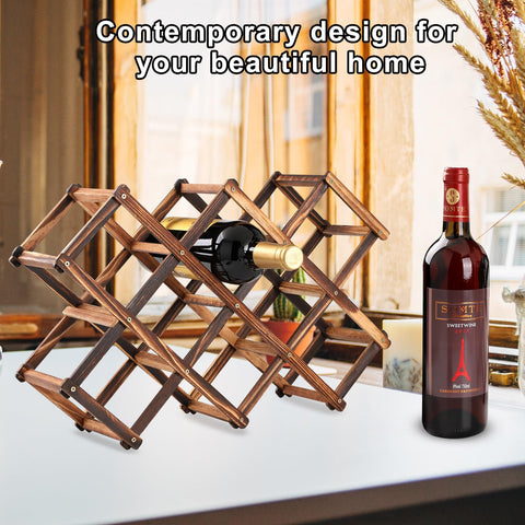 BlissfulScape dark wood wine rack enhances warm home decor.