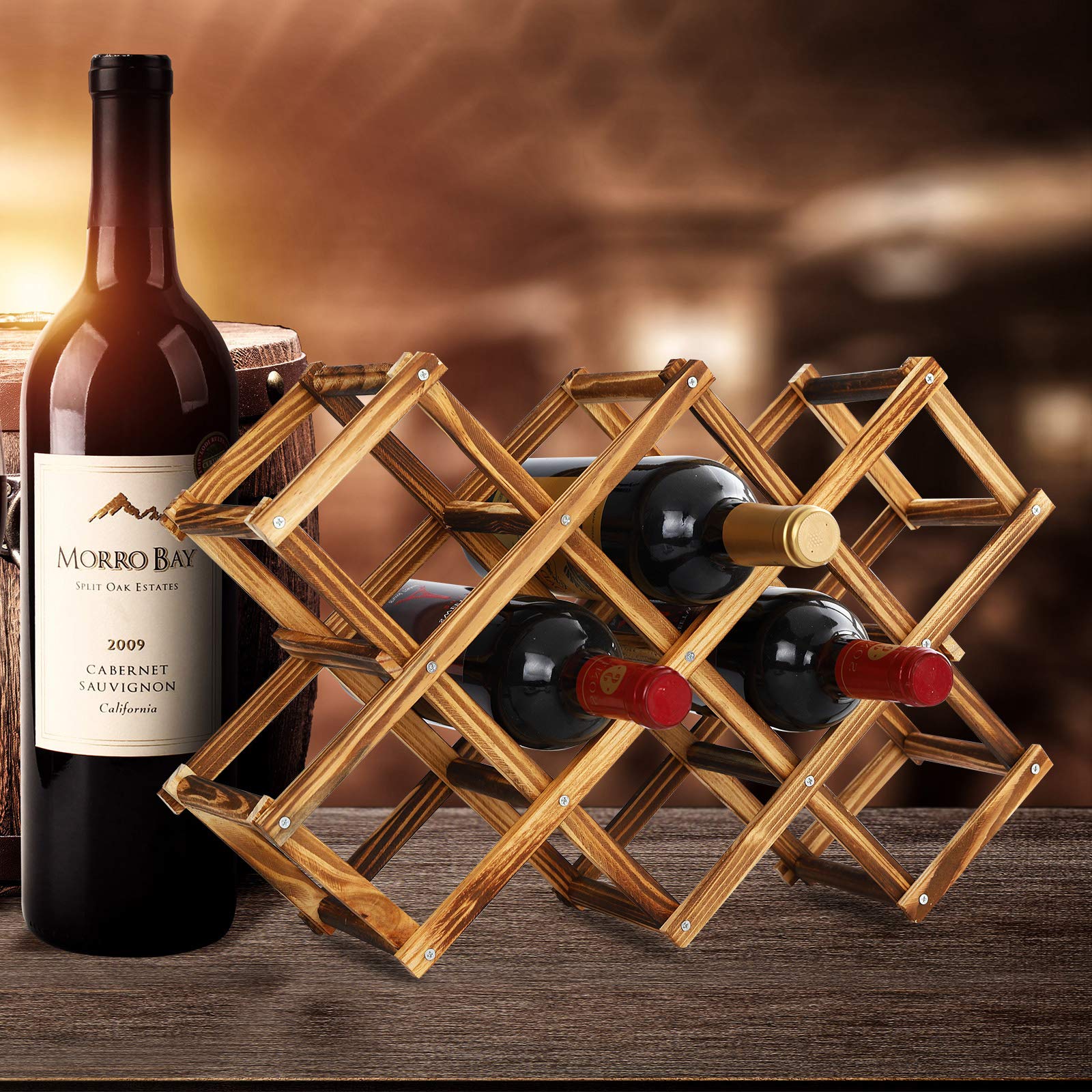BlissfulScape wine rack folded for compact cabinet storage.