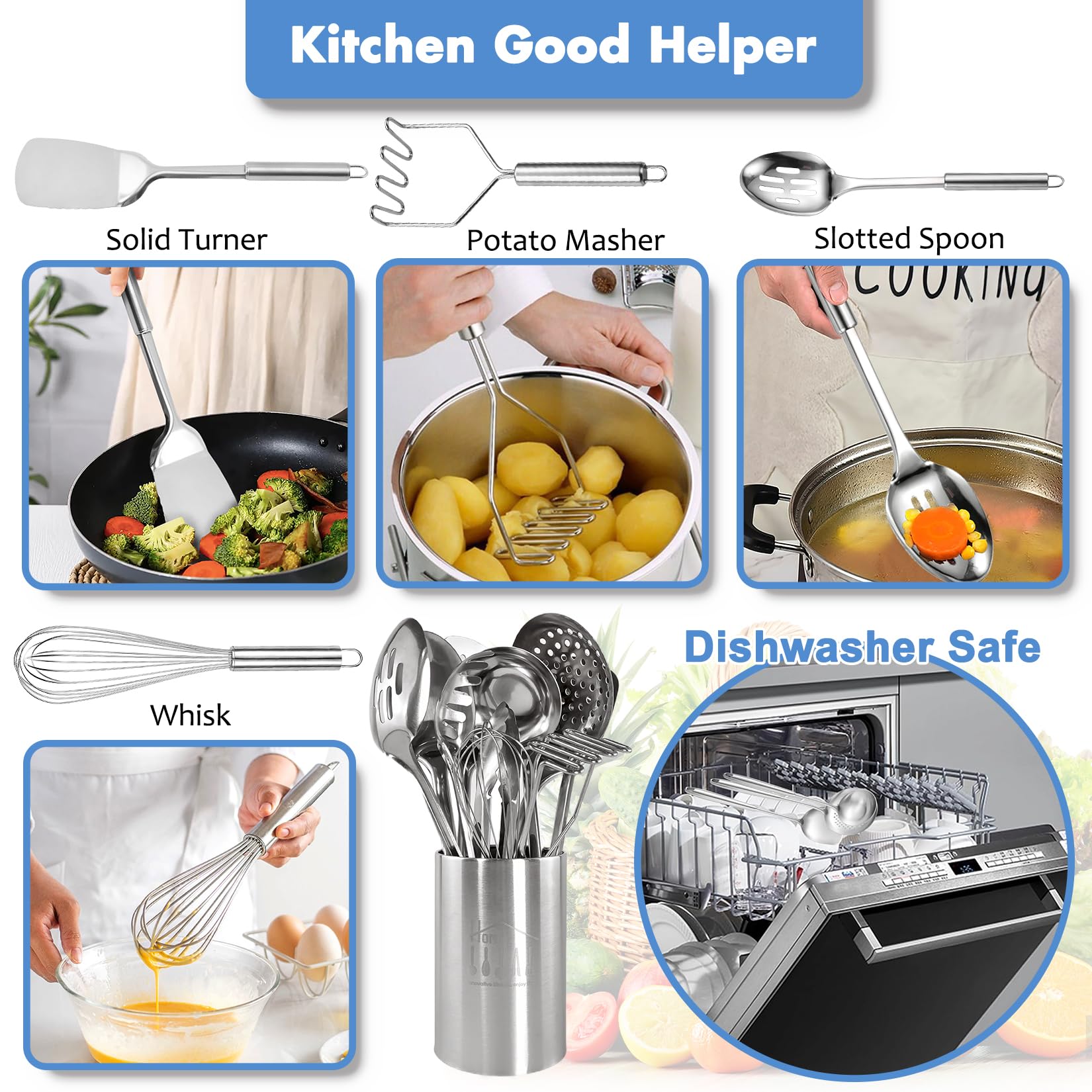 Blithely complete utensil set displayed on holder for organized storage