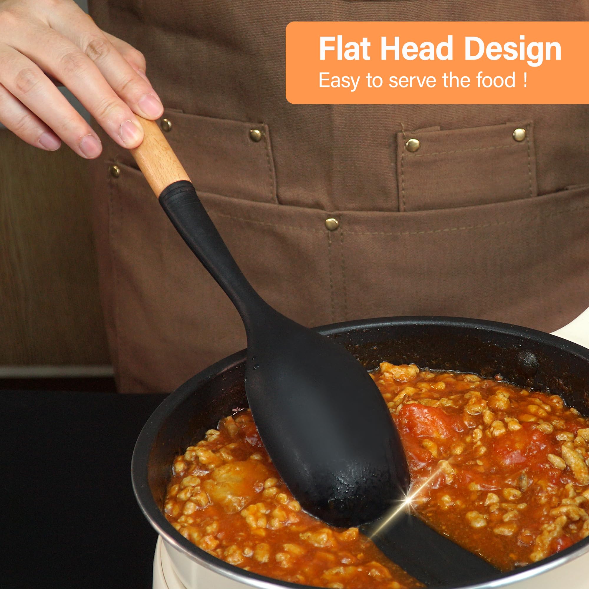 Blithely silicone cooking spoon set slotted spoon for draining broth while sauteing.