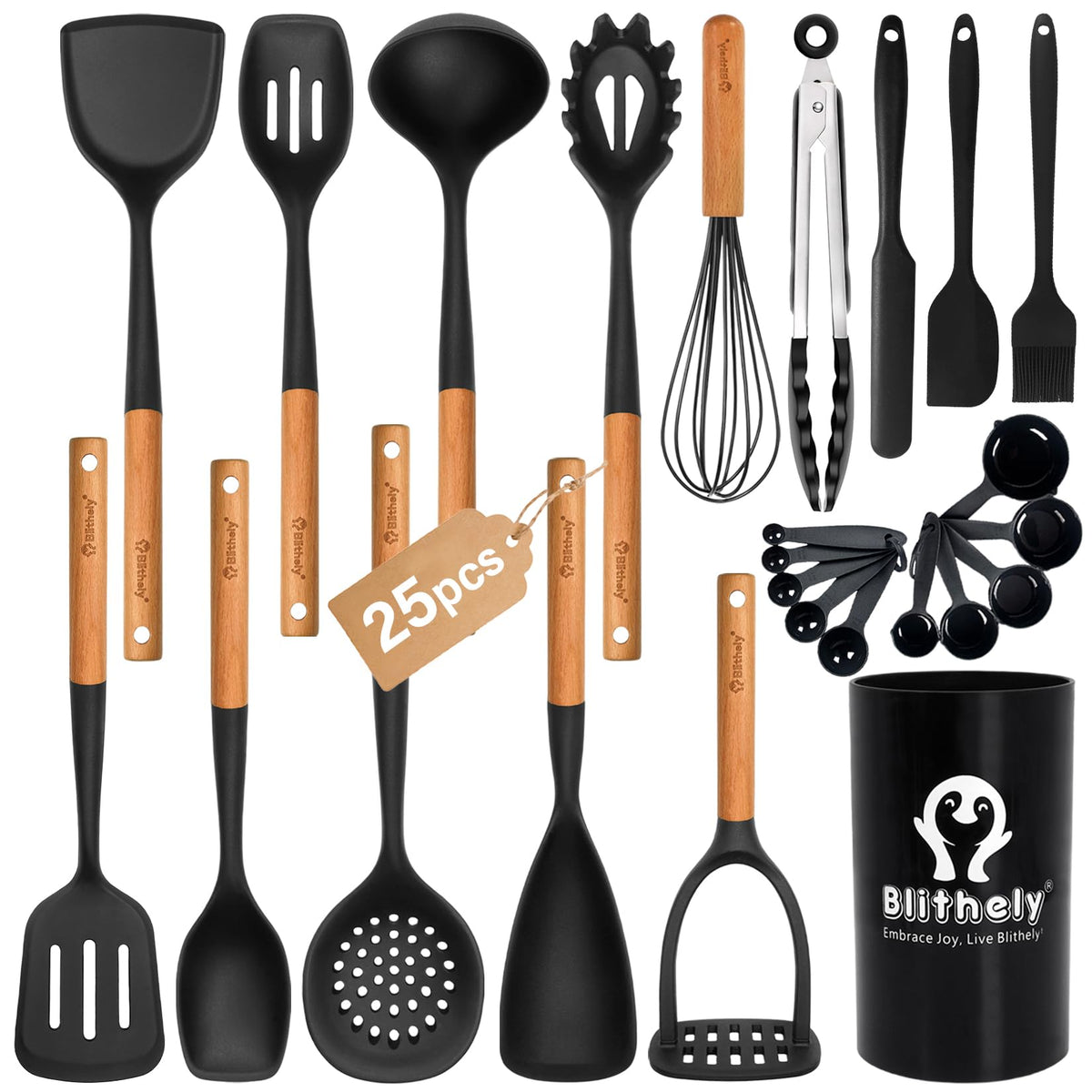 Blithely large silicone utensils with holder organize your kitchen efficiently.