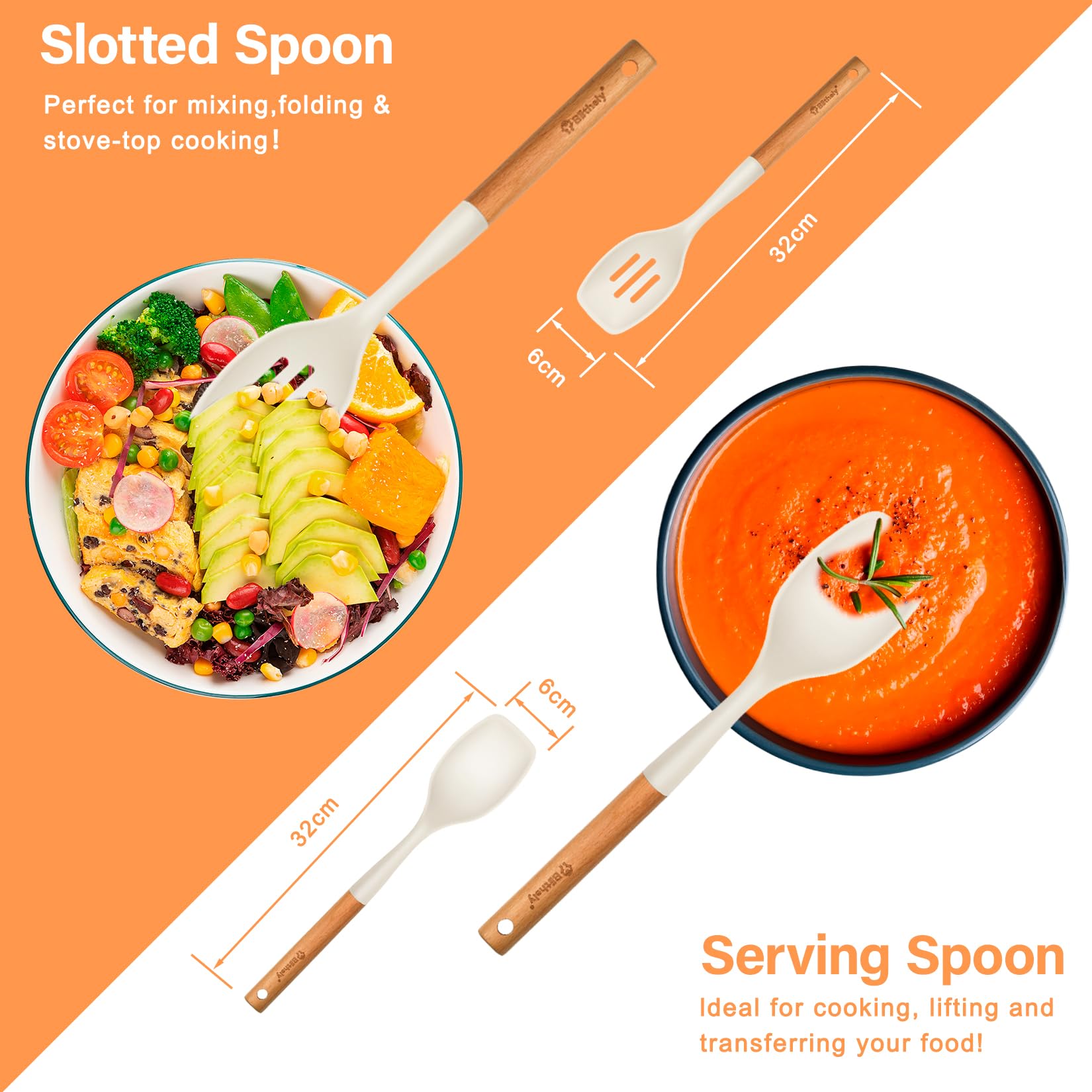 Blithely ergonomic grip on wooden-handled silicone spoon in action.