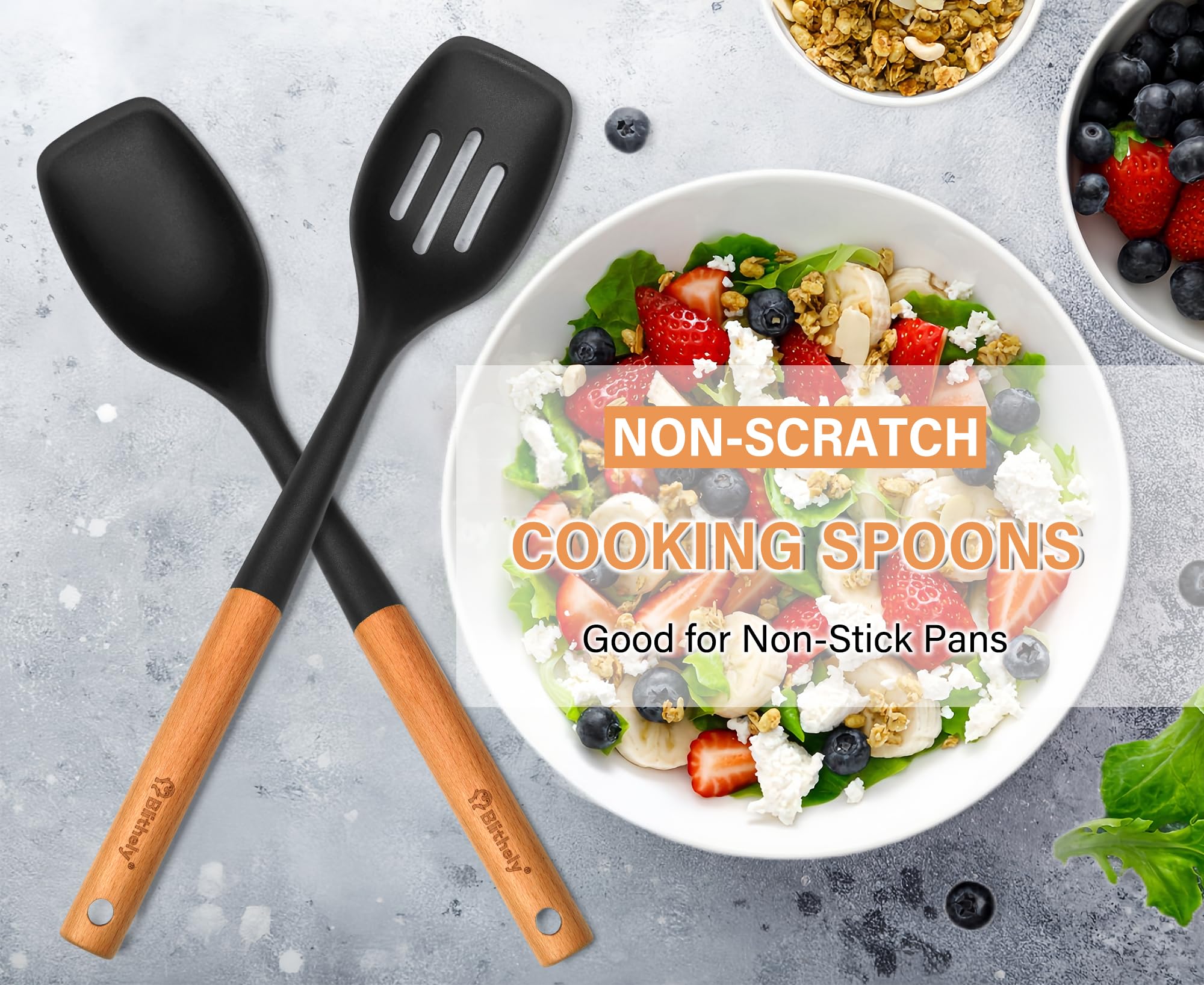 Blithely easy-clean silicone spoons with smooth surface for quick washing.