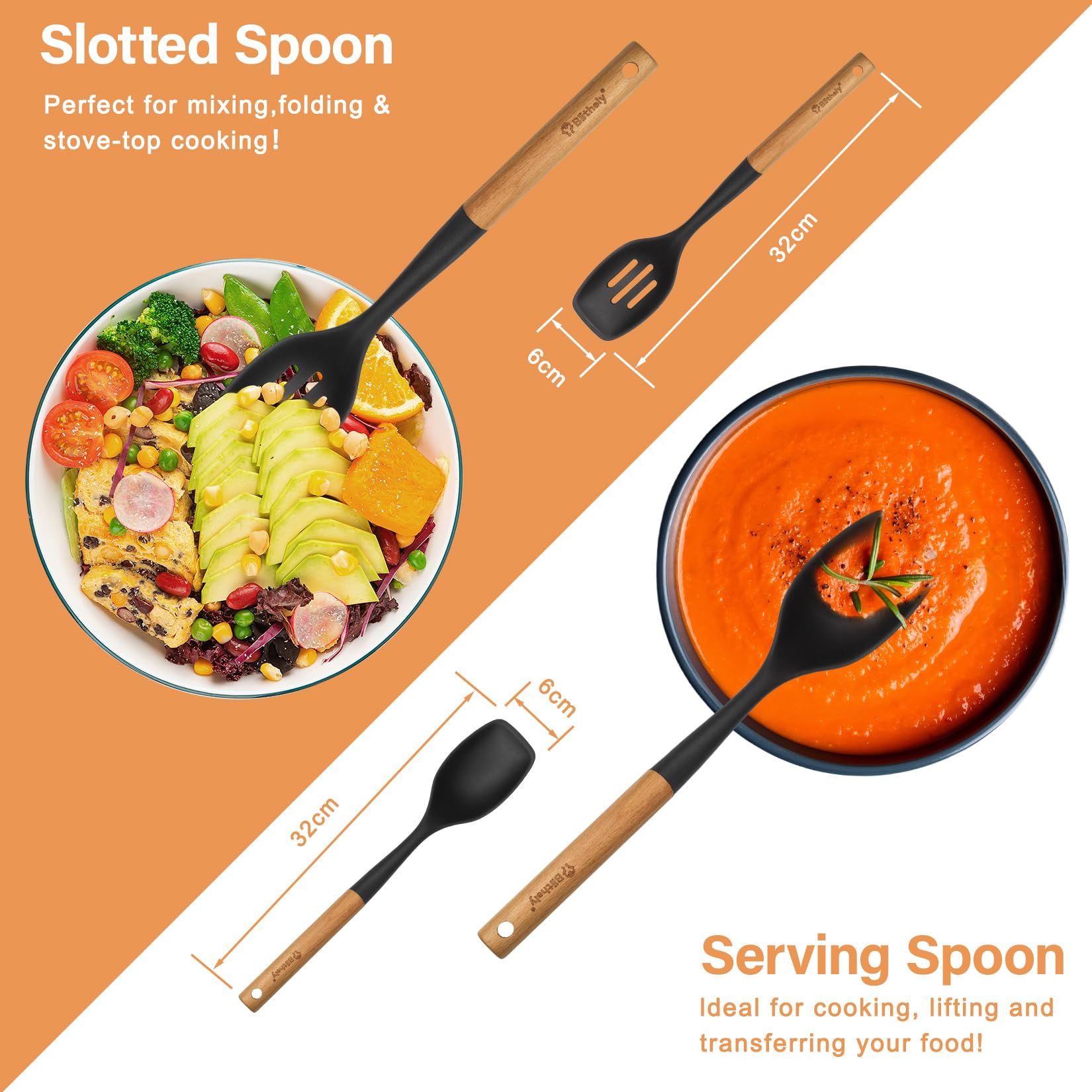Blithely ergonomic wooden handles reduce fatigue during long cooking sessions.