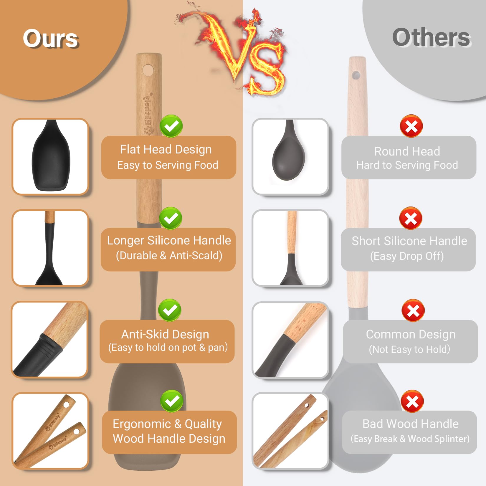 Blithely nonstick-friendly silicone spoons protect cookware from scratches.