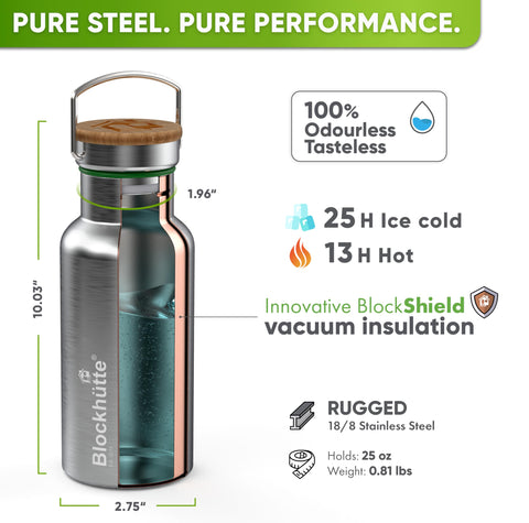 Blockhütte bottle with brushed stainless steel finish for everyday durability.