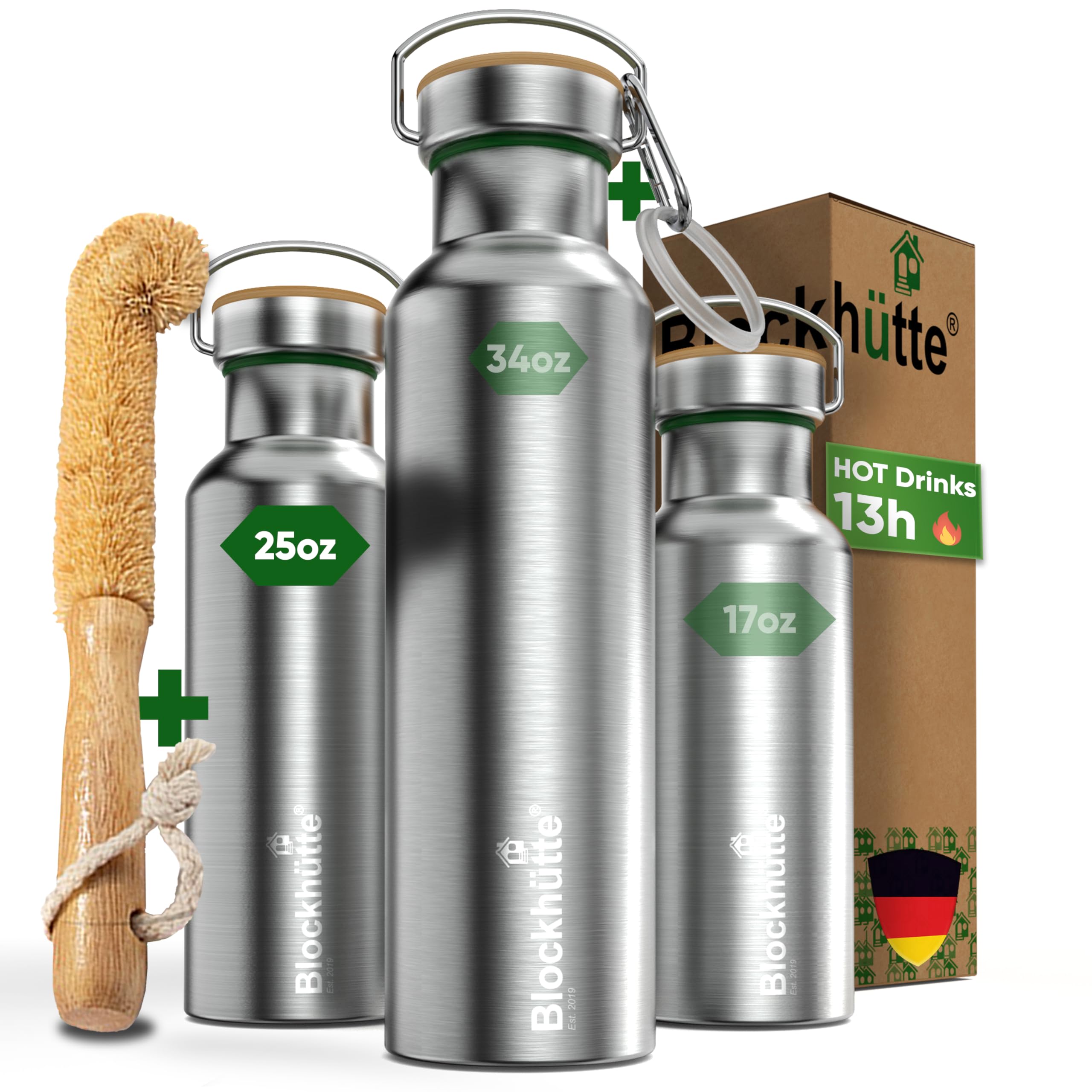 Blockhütte 25 oz wide-mouth bottle with secure cap for gym hydration.