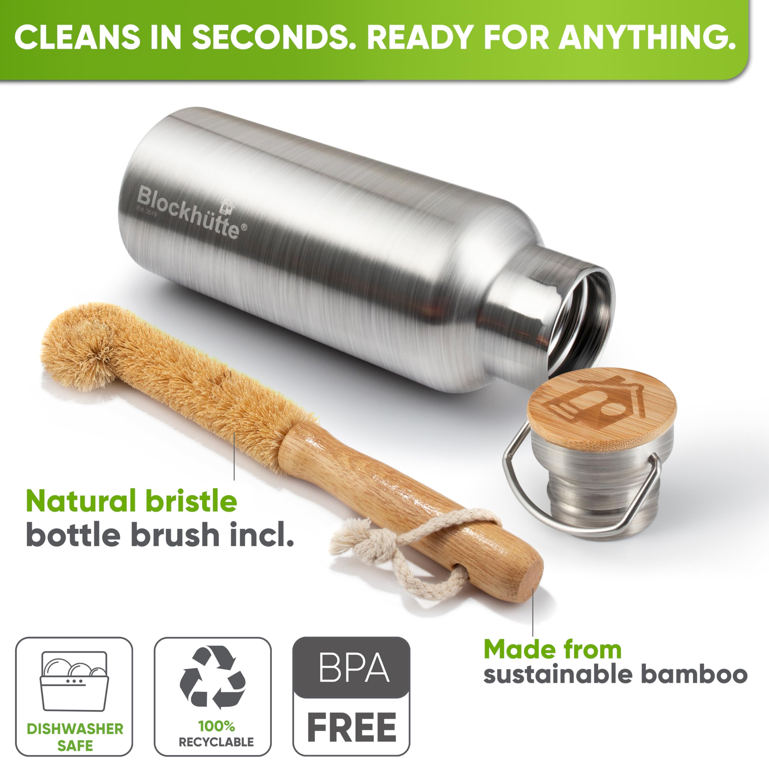 Blockhuette slim stainless bottle ideal for kids and school