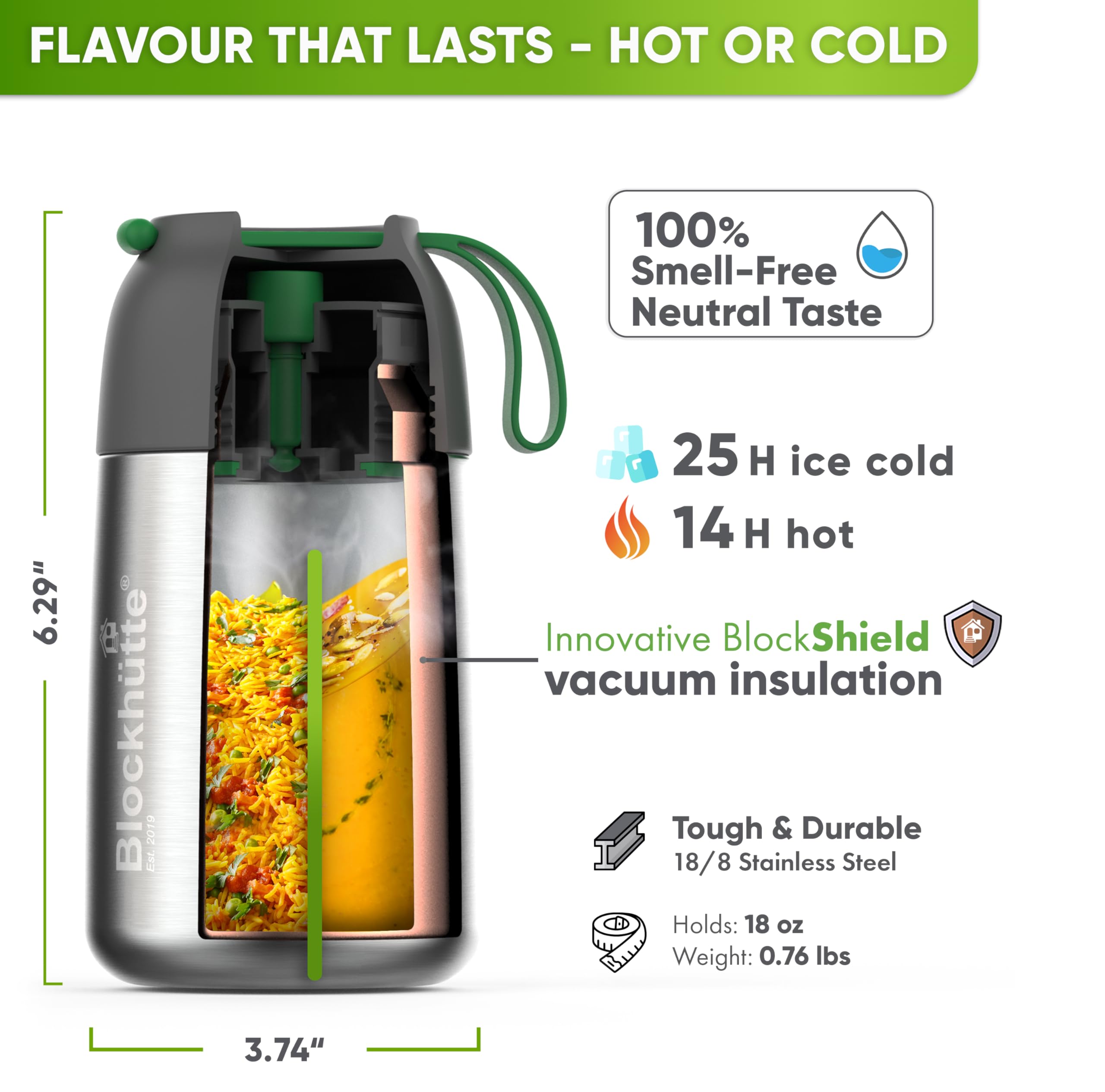 Blockhuette thermos with spork and brush included for meals