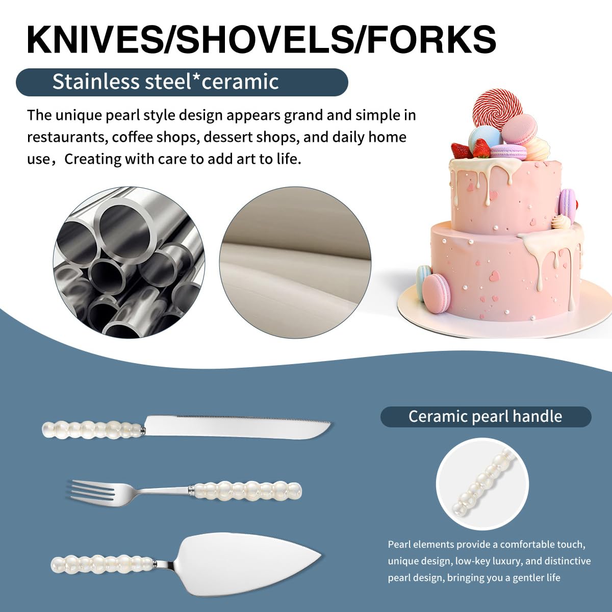 Bltnever gold-pearl handle knife enhances wedding table aesthetics and guest experience.