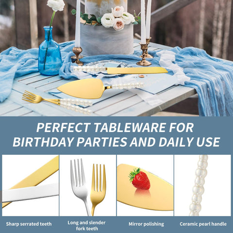 Bltnever gold knife with pearl handle for precise cake slicing