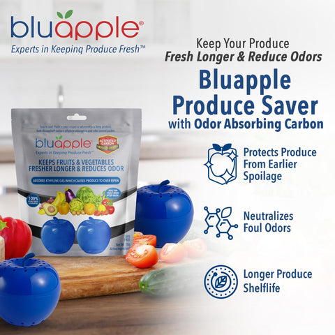 BluApple activated-carbon packet demonstrates odor control and extended freshness.