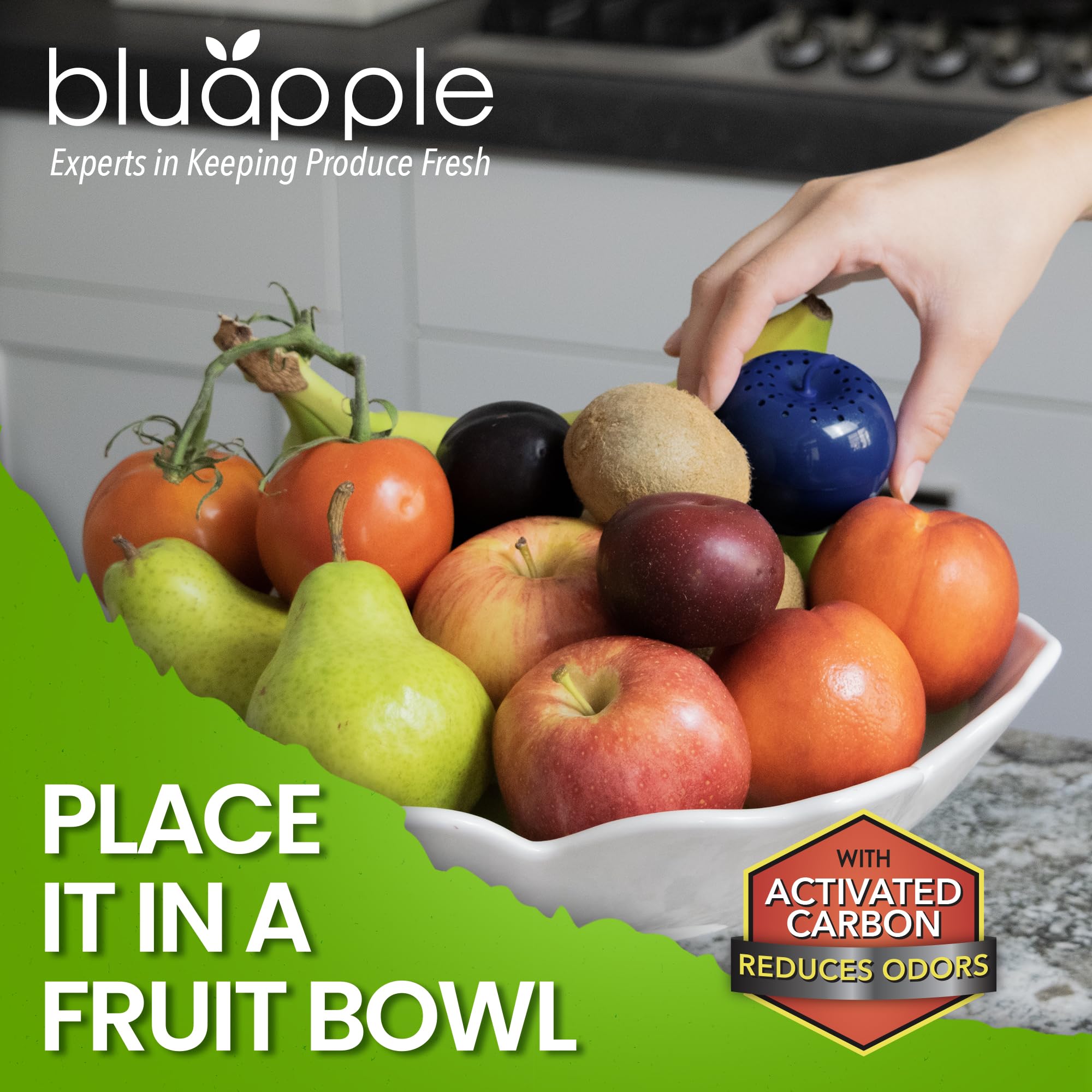 BluApple fresh produce in fridge, experience extended flavor and texture.