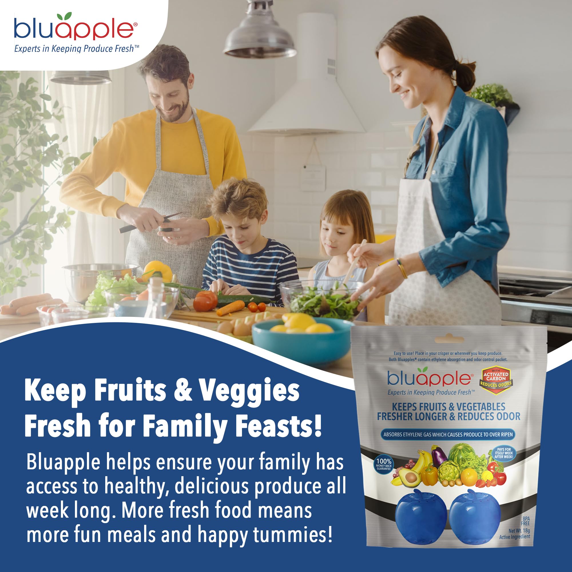 BluApple made-in-USA badge signals quality and sustainability in your kitchen.