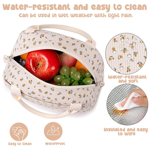Bluboon corduroy lunch bag with sturdy shoulder handle.