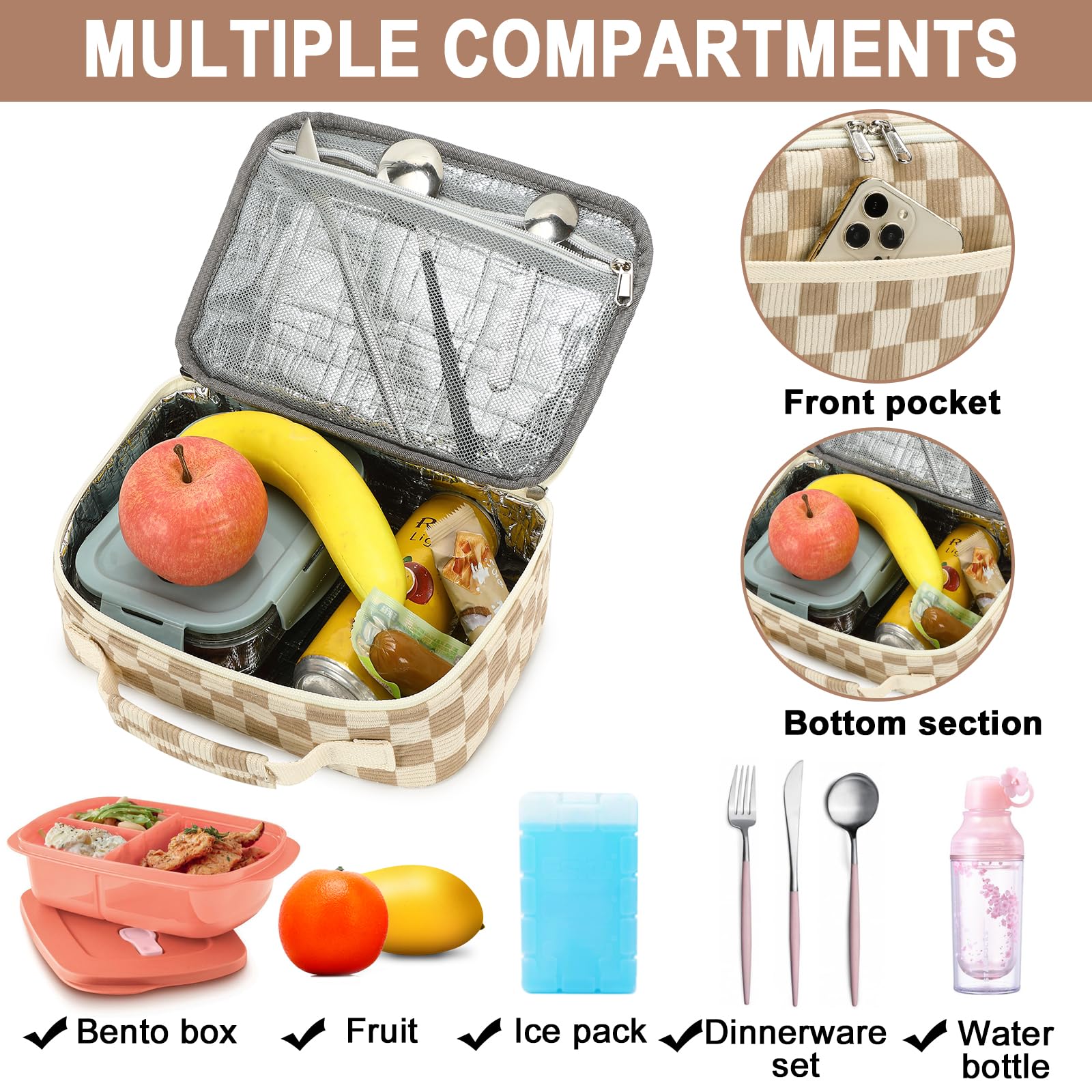 Bluboon lunch bag dimensions show 22x16x19 cm for ample packing.