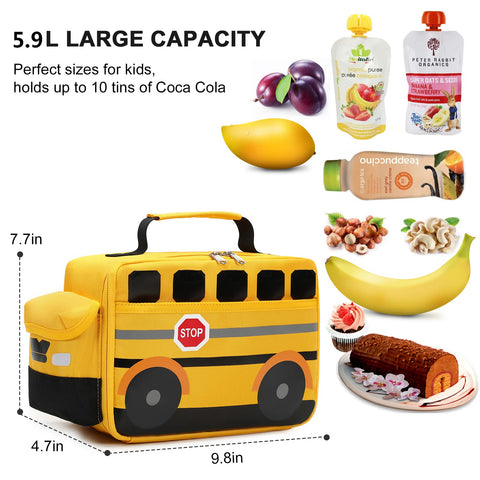 Bluboon lunch bag with 3D school bus print stands out for easy identification.