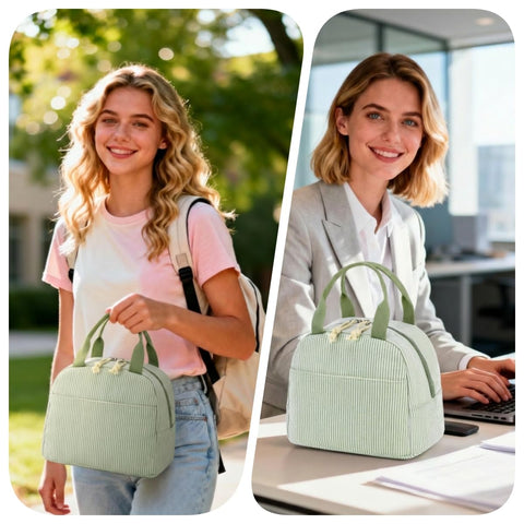 Bluboon lunch bag front pocket for keys, phone, and cards while on the go.