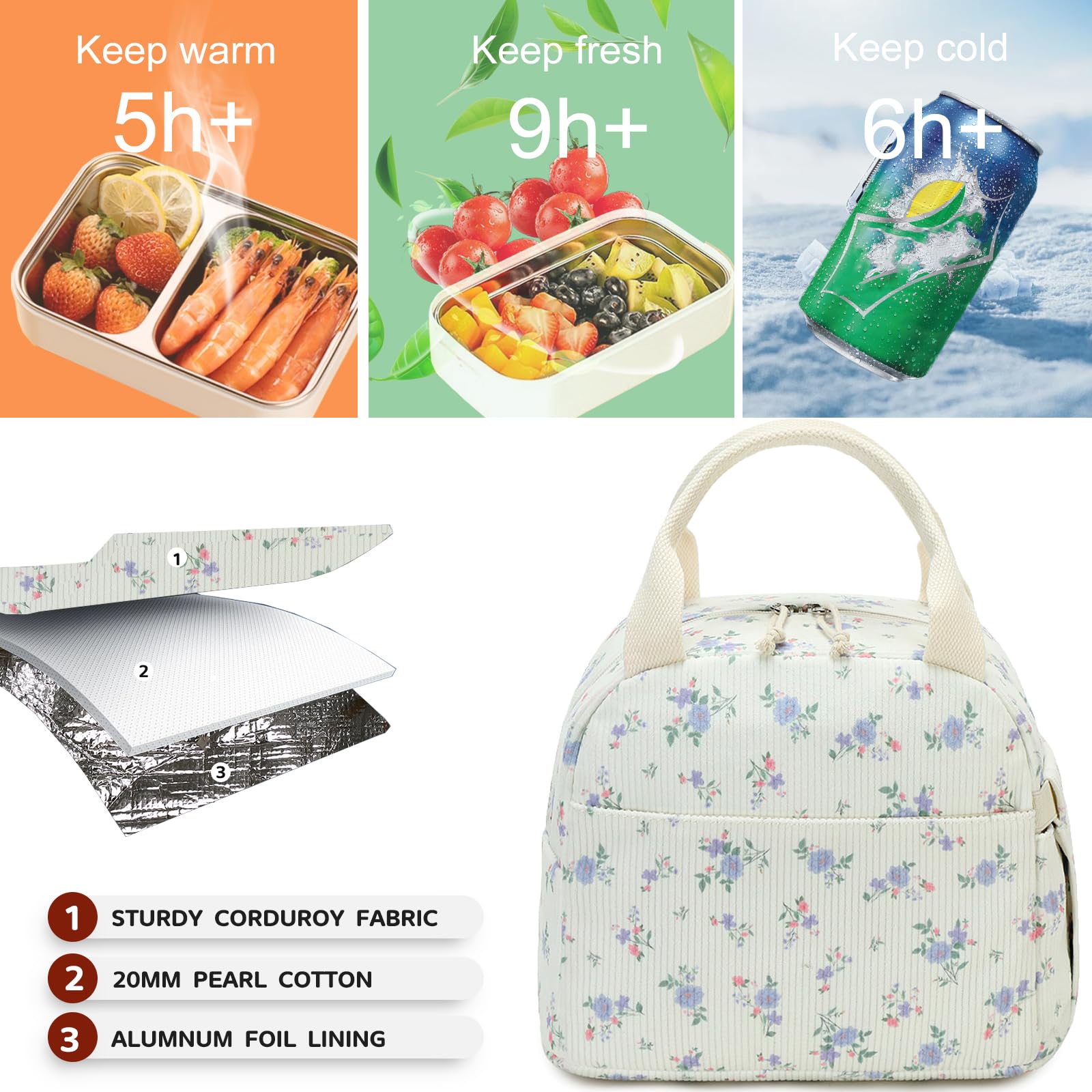 Bluboon lunch bag front pocket for quick access to keys, cards, and phone.